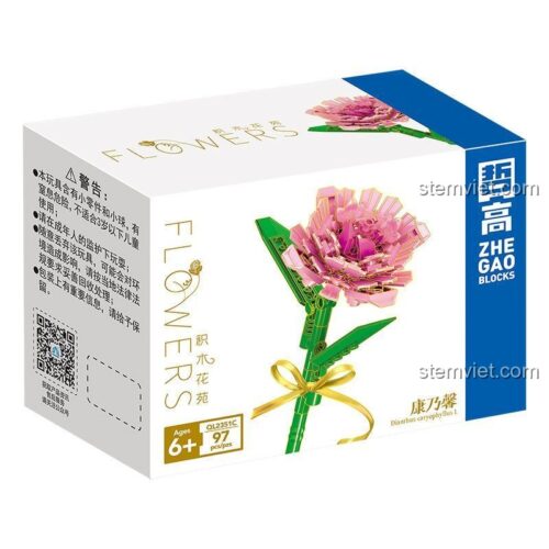 Hộp đồ chơi mô hình Hoa Cẩm Chướng ZHEGAO QL2351C màu hồng, 97 mảnh ghép, đồ chơi giáo dục cho bé gái 6 tuổi, giá rẻ.