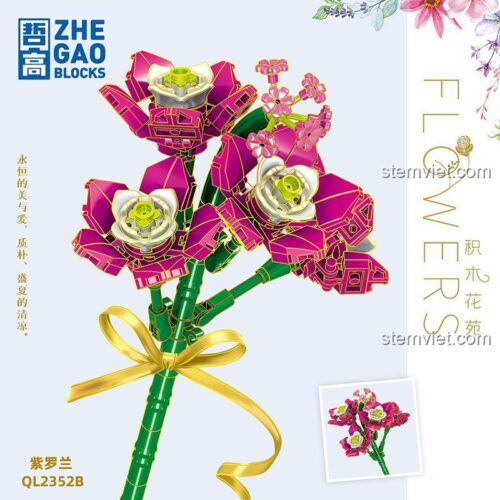 Đồ chơi lắp ráp QL2352B Hoa Tím ZHEGAO, hộp sản phẩm đẹp mắt, phù hợp cho bé gái 6 tuổi.