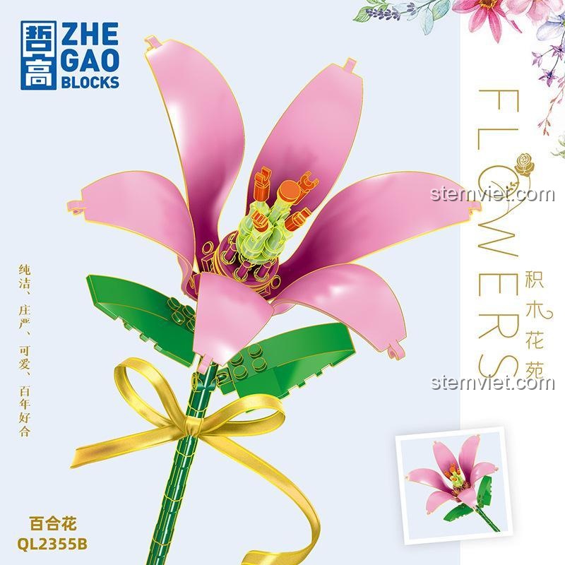 Bo lap ghep hoa bach hop trang ZHEGAO QL2355B, do choi mo hinh hoa lily cho be gai 6 tuoi, gia re