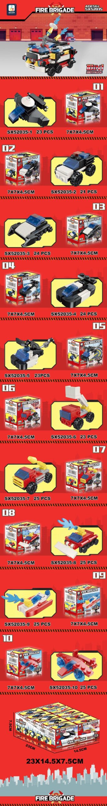 Bộ đồ chơi 323 Toys SX52035 Xe Chuyên Dụng Cứu Hỏa 10 Kiểu Biến Hình tổng hợp 238 mảnh, phù hợp bé trai 6 tuổi, giá tốt.