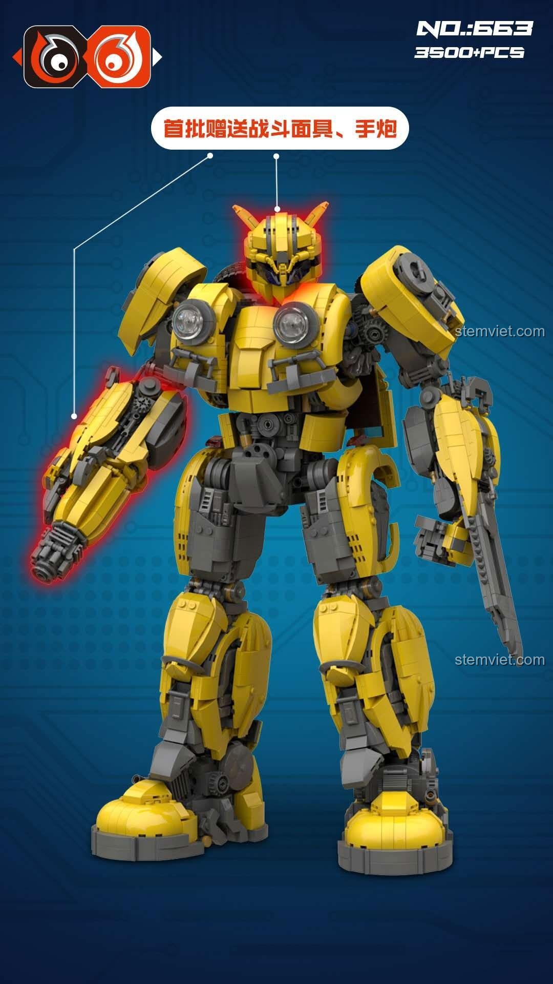 Đồ chơi mô hình Robot Bumblebee 663, bộ lắp ghép Bumblebee có đèn LED, đồ chơi lắp ráp cho bé trai, giá tiết kiệm.