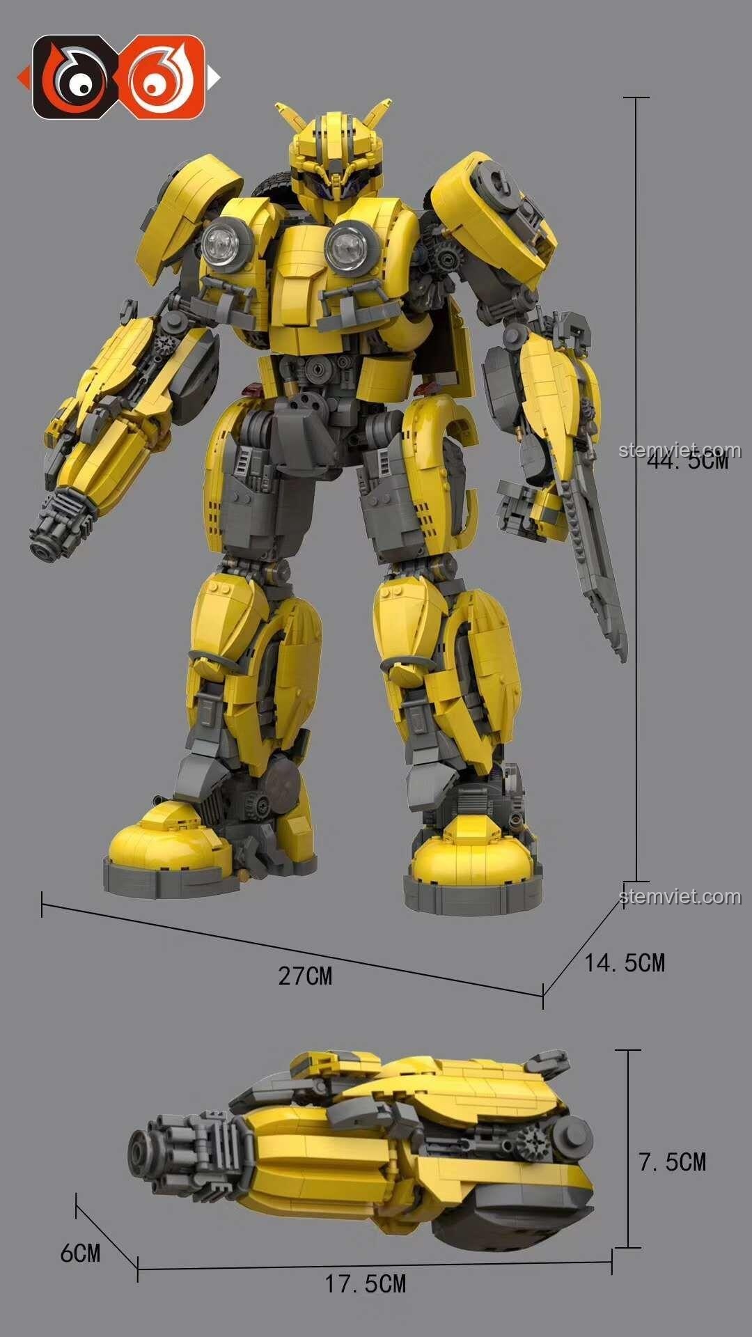 Bộ xếp hình 66 Blocks Bumblebee, mô hình Robot biến hình Bumblebee với kích thước chi tiết, đồ chơi giáo dục cho con trai.