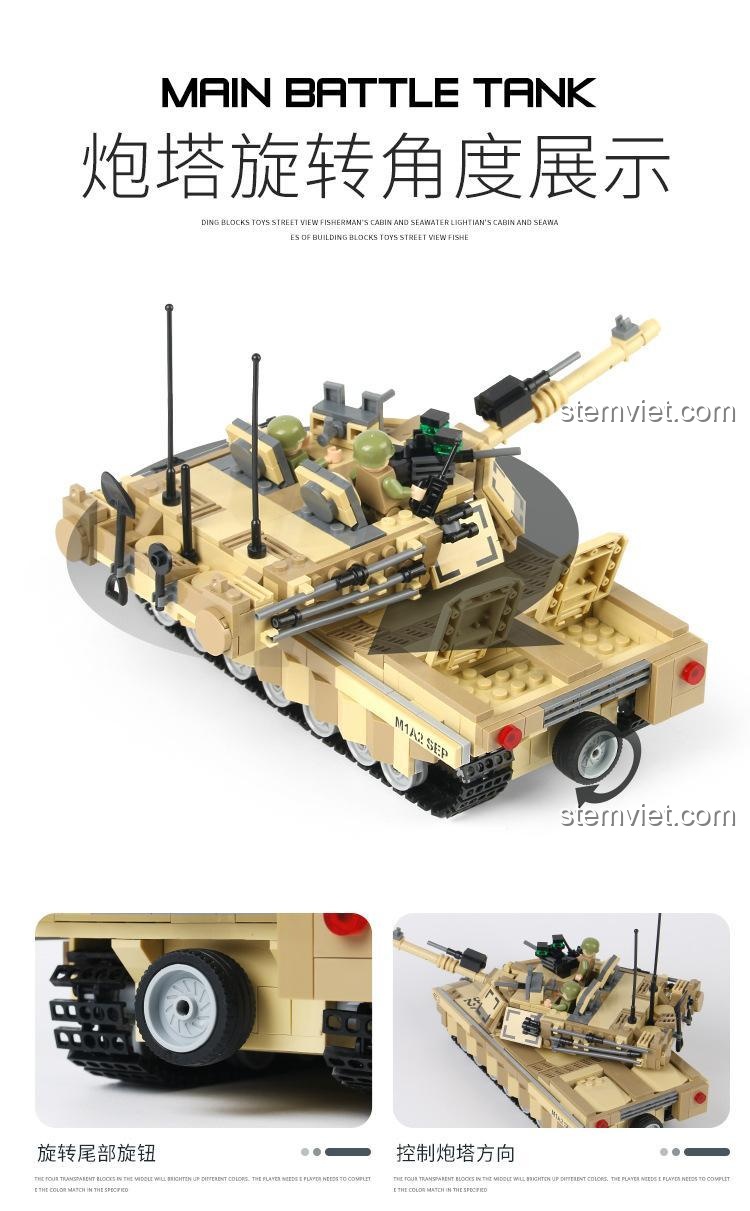 Xe tăng chiến đấu M1A2 Abrams AchKo 40003 bộ lắp ráp