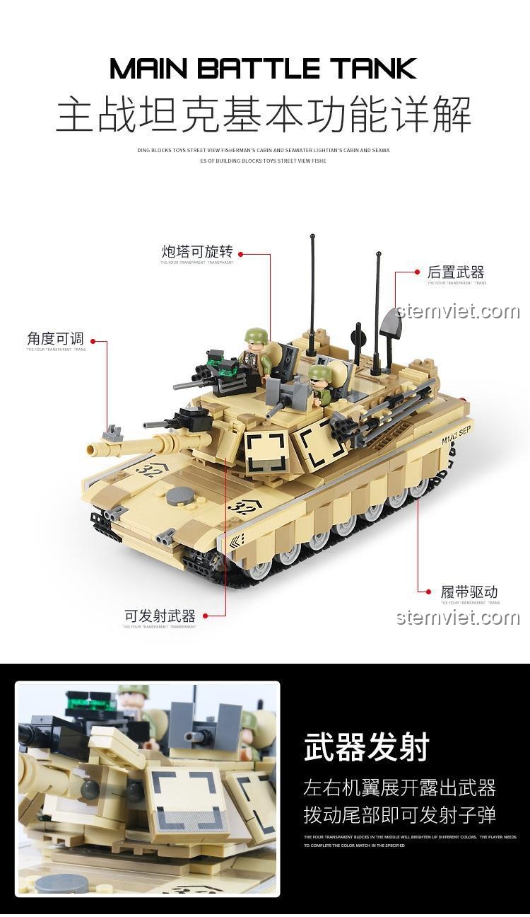 Xe tăng chiến đấu M1A2 Abrams AchKo 40003 bộ xếp hình