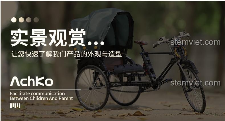 Các tính năng đặc biệt của xe xích lô AchKo 50015: mui gập, đầu xoay, bơm mô phỏng.