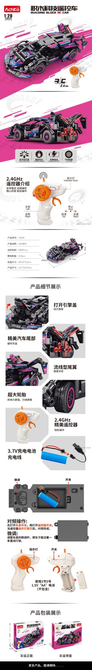 Chi tiết các tính năng nổi bật của bộ xếp hình AchKo 70030 Siêu Xe Cyberpunk, món quà hấp dẫn cho bé trai.
