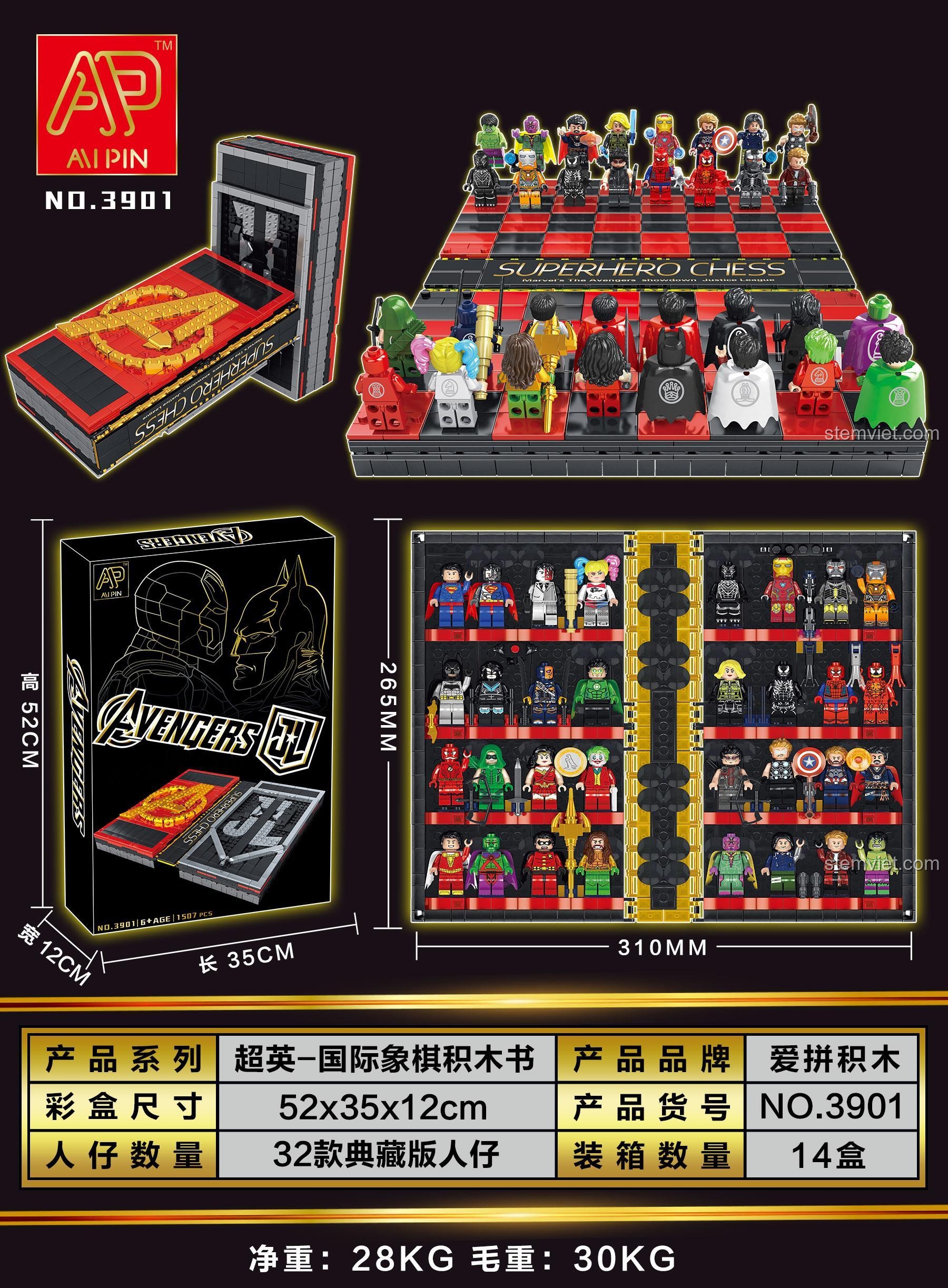 Bộ đồ chơi Siêu anh hùng Marvel Avengers Chess AIPIN 3901 với các nhân vật