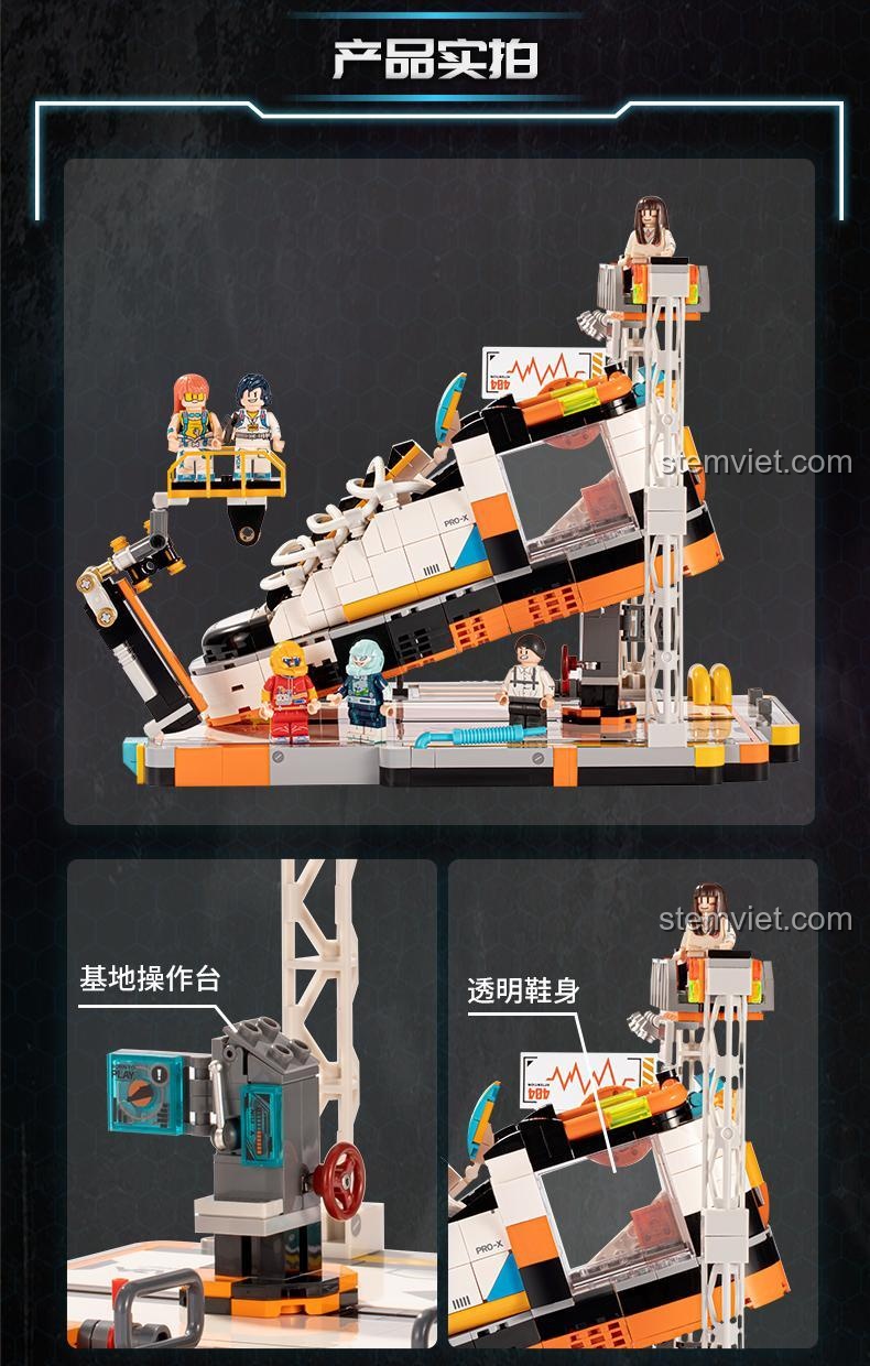 Ảnh chụp thật các chi tiết của bộ đồ chơi Giày thể thao lắp ráp 30, bao gồm bàn điều khiển và thân giày trong suốt.