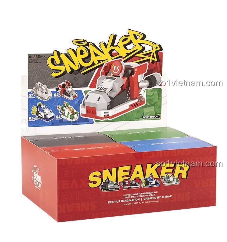 Hộp đồ chơi lắp ghép AREA-X AX0032 Giày Sneaker Đỏ, có thể lắp ráp 4 kiểu khác nhau, dành cho trẻ 6 tuổi, giá tiết kiệm.