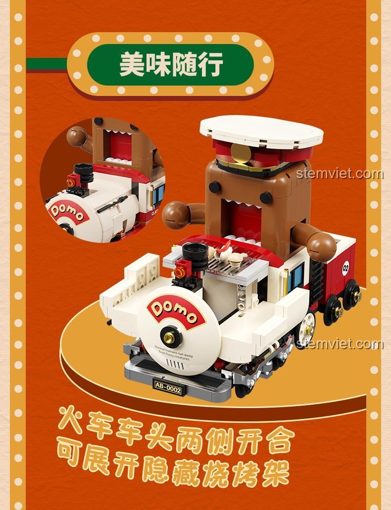 Chi tiết vỉ nướng BBQ ẩn bên trong đầu tàu của bộ đồ chơi lắp ghép Linh vật Domo-kun lái tàu hỏa.