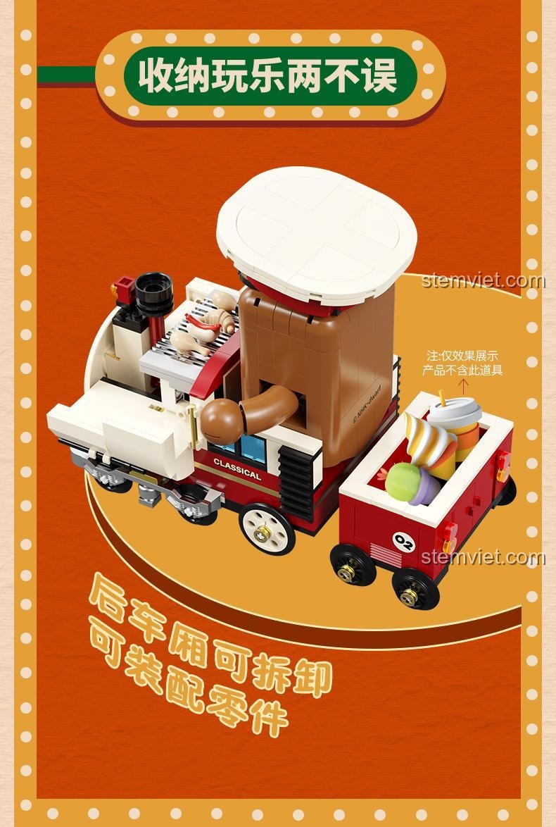 Toa sau của tàu hỏa Domo-kun AREA-X có thể tháo rời và dùng làm hộp chứa đồ tiện lợi.