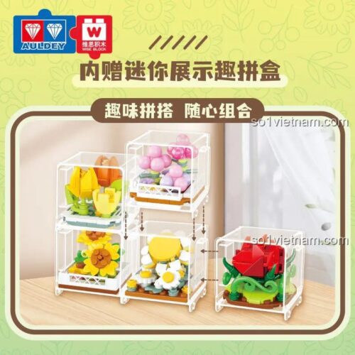 đồ chơi mô hình hoa nhà kính Auldey HA383020 với hộp trưng bày có thể xếp chồng, quà tặng cho bé gái.