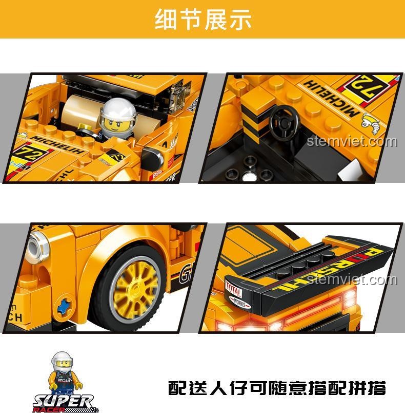 bộ xếp hình B Brand 216 Xe thể thao Porsche 911 cùng tay đua minifigure, đồ chơi thông minh