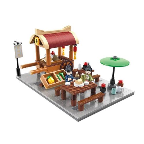 Bộ lắp ráp BALODY 21006 Xe bán bánh Hồ Lô thời Đường 359 mảnh ghép, đồ chơi xây dựng cho bé trai 6 tuổi, tái hiện cảnh phố cổ thời Đường, hoài cổ Đường triều