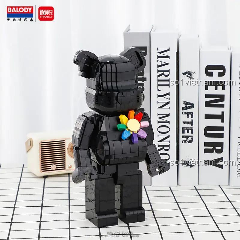 Gấu Đen Hoa Tâm Lover Beer BALODY 21166, mô hình gấu cạnh sách, đồ chơi lắp ghép cho Con gái 6 tuổi, giá trị cao