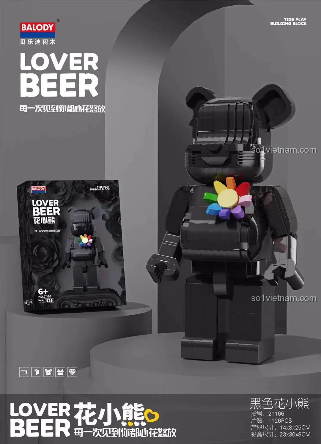 đồ chơi mô hình Gấu Lover Beer BALODY 21166, mô hình gấu và hộp, bộ xếp hình cho Con gái 6 tuổi, giá rẻ