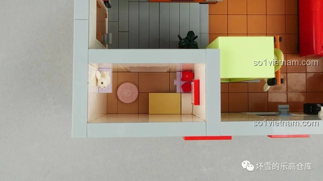 Bản đồ phòng ngủ Hạ Tuyết nhìn từ trên cao của đồ chơi lắp ghép Gia Hữu Nhi Nữ SEMBO, cho thấy bố cục và các vật dụng nhỏ.