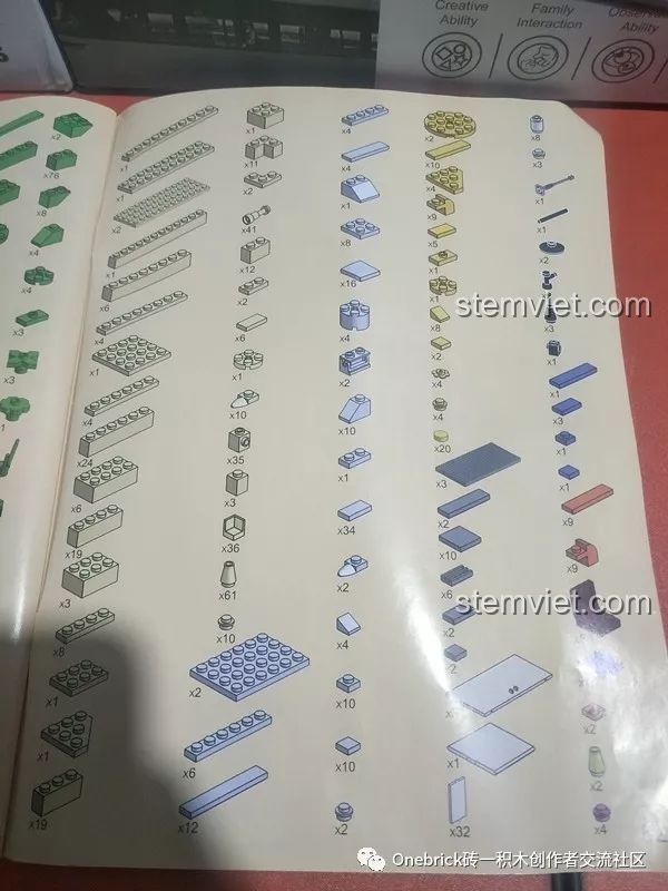 Sách hướng dẫn bộ Tòa nhà phố ẩm thực WANGE 6313 với danh sách các mảnh ghép màu vàng, be và các chi tiết nhỏ.