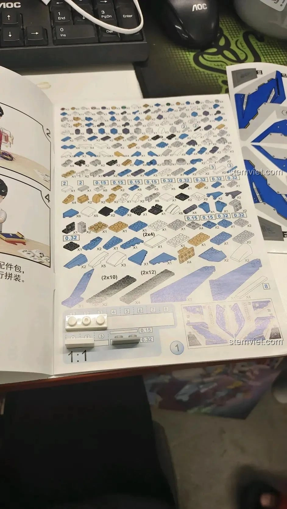 Bảng tổng hợp mảnh ghép và kích thước tham khảo trong sách hướng dẫn WOMA C0407.