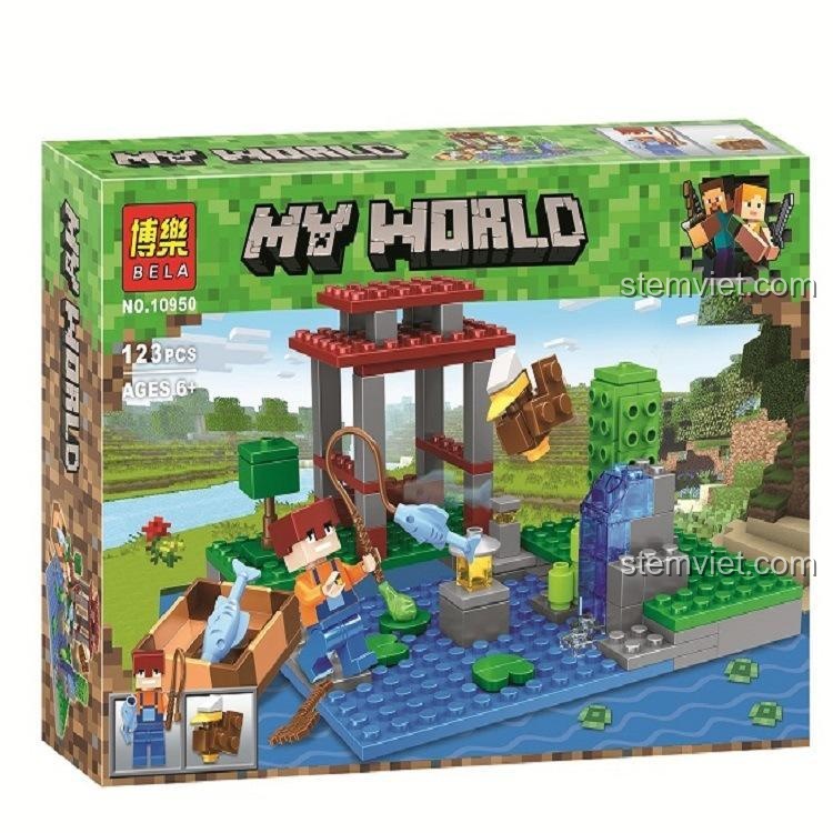Hộp sản phẩm đồ chơi mô hình BELA 10950 Thế giới Minecraft, gồm 123 chi tiết, quà tặng sáng tạo cho bé trai.