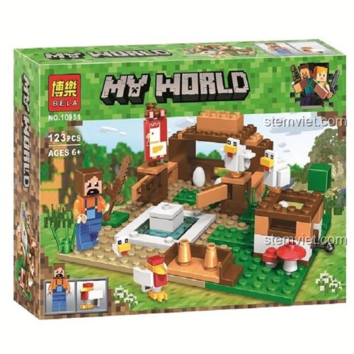 Mô hình đồ chơi Chuồng Gà Minecraft Bela 10951 với 123 mảnh ghép, đồ chơi sáng tạo cho bé trai 6 tuổi, giá rẻ.