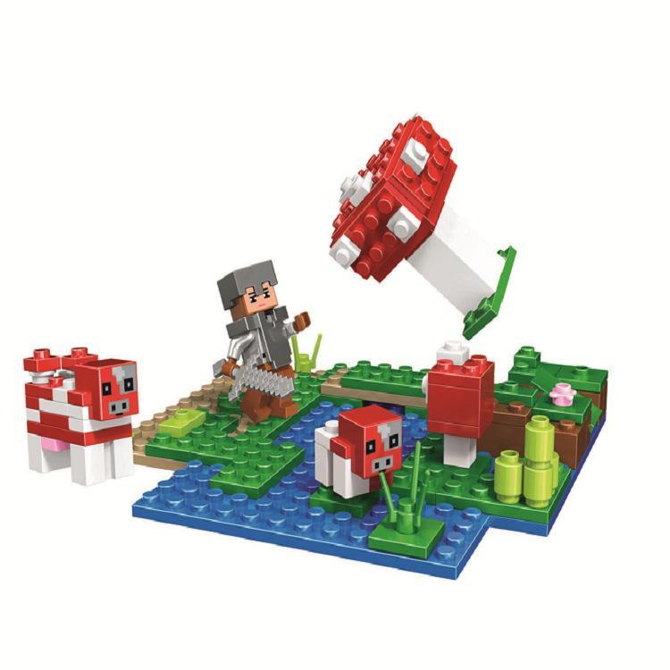 Bộ lắp ghép Bela 10955 mô hình Đảo Nấm Minecraft với nhân vật Alex và bò Mooshroom, đồ chơi cho bé trai 6 tuổi giá rẻ.