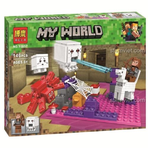Hộp đồ chơi xếp hình Bela 10957 Thế giới khối vuông Minecraft, gồm 146 mảnh ghép. Món quà sáng tạo cho bé trai mê game Minecraft.