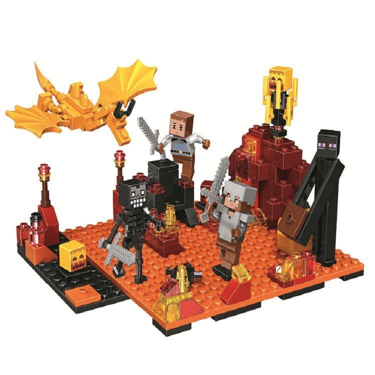 Hộp đồ chơi lắp ráp BELA 10963 Thế giới Minecraft 215 chi tiết, bao gồm 4 nhân vật Enderman, Wither Skeleton, Blaze và Steve.