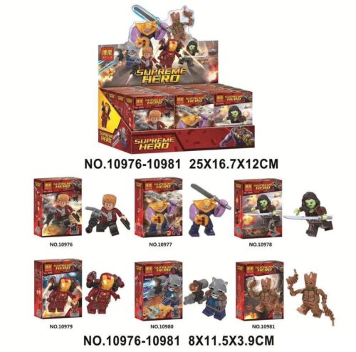 Bộ lắp ghép BELA 10980 Vệ Binh Dải Ngân Hà 6 nhân vật siêu anh hùng Marvel, đồ chơi lắp ráp chất lượng cao cho bé trai 6 tuổi giá tốt.