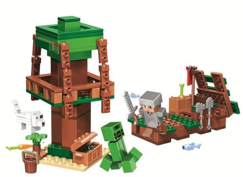 Hộp đồ chơi xếp hình BELA 11131 chủ đề Nhà cây Minecraft với 161 mảnh ghép, hiển thị kích thước hộp 26x19x4.5cm.