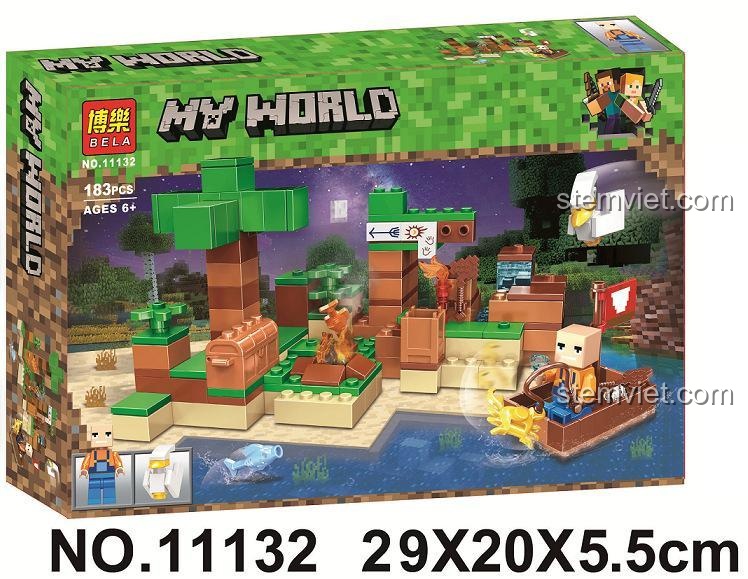 Hộp đồ chơi xếp hình Bela 11132 chủ đề Minecraft. Món quà tuyệt vời cho bé trai 6 tuổi yêu thích game Minecraft, 183 mảnh ghép.