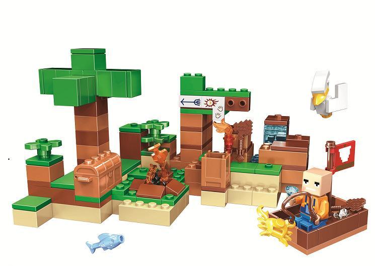 bộ lắp ghép Thế giới Minecraft Bela 11132, đồ chơi sáng tạo cho bé trai 6 tuổi, giá rẻ. Mô hình đảo hoang với nhân vật Alex và thuyền.