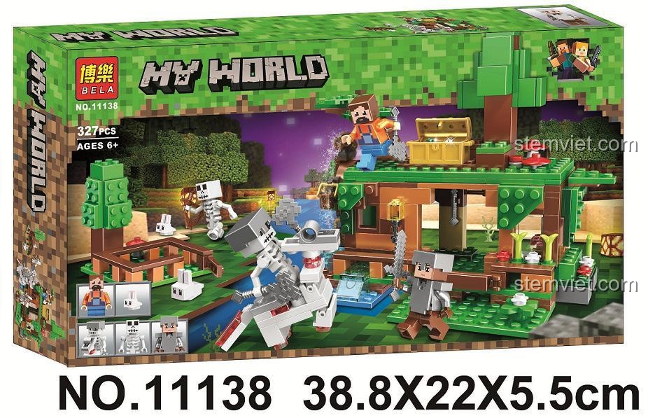 Hộp đồ chơi xếp hình Bela 11138 chủ đề Minecraft, gồm 327 chi tiết, quà tặng sáng tạo cho bé trai.