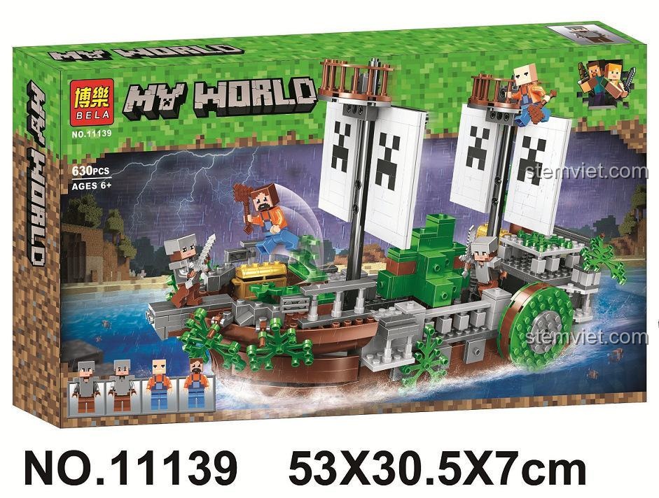 Hộp đồ chơi xếp hình Bela 11139 Thuyền hải tặc Minecraft, gồm 630 mảnh ghép, quà tặng hấp dẫn cho con trai.