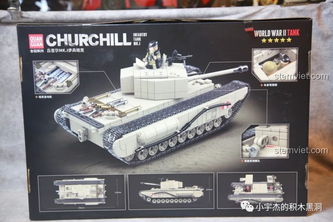 Bên trong hộp sản phẩm xe tăng Churchill MK.I QUANGUAN 100238