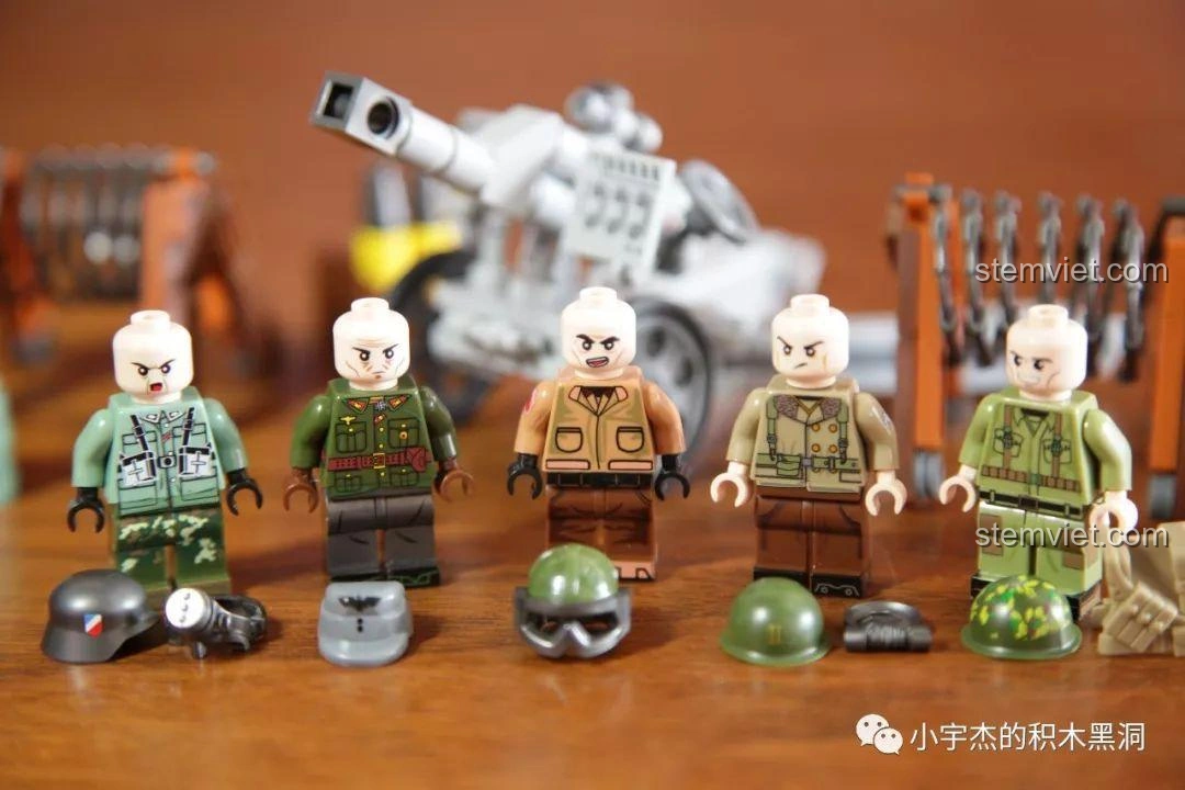 Các biểu cảm khuôn mặt và phụ kiện mũ, mặt nạ phòng độc của minifigure Panlos Brick 631007.