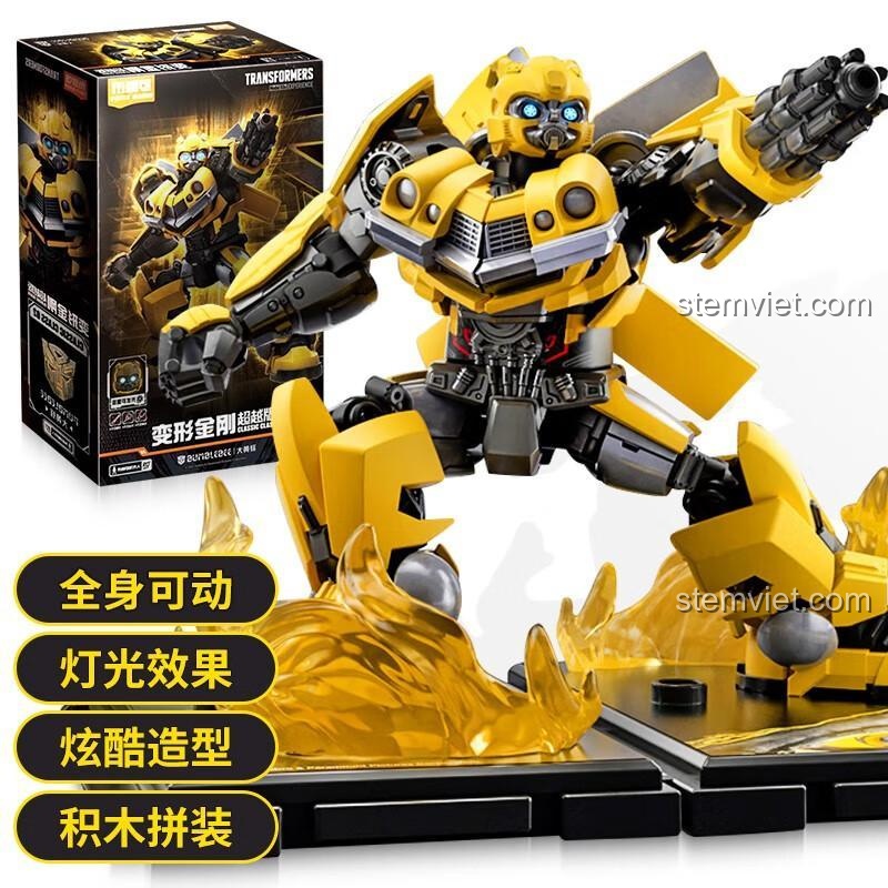 Các tính năng nổi bật của BLOKEES 71142 Mô hình Bumblebee: toàn thân có thể cử động, hiệu ứng ánh sáng, tạo hình ngầu, lắp ráp khối.