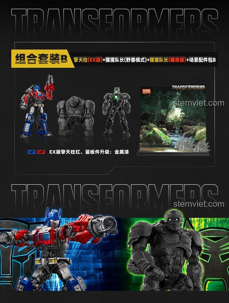 Thông tin chi tiết bộ combo B Blokees 71147, bao gồm Optimus Prime EX, Primal Dạng Thú, Primal Dạng Đêm và phụ kiện cảnh, đồ chơi lắp ráp giá rẻ.