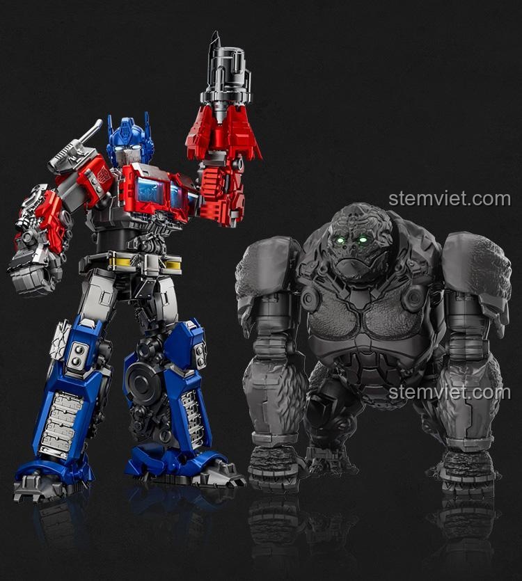Bộ đồ chơi Blokees 71147 Optimus Prime EX và Primal Dạng Thú, hai chiến binh huyền thoại từ Transformers, phù hợp bé trai 10 tuổi.