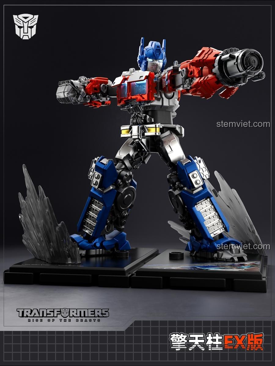 Mô hình Optimus Prime EX Blokees 71147 trên đế trưng bày, thể hiện sức mạnh vượt trội và chi tiết tinh xảo, đồ chơi mô hình cho học sinh cấp 2.