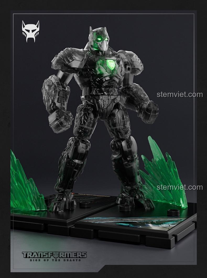 Mô hình Primal Dạng Đêm Blokees 71147 với tư thế chiến đấu cầm song đao, hiệu ứng ánh sáng xanh lá ấn tượng, đồ chơi mô hình cho bé trai 10 tuổi.