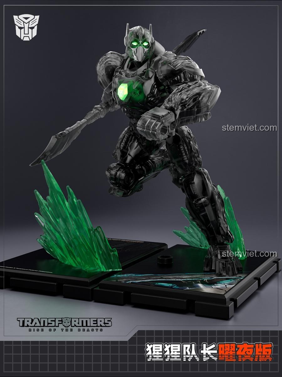 Mô hình Primal Dạng Đêm Blokees 71147 với hiệu ứng ánh sáng xanh lá, thể hiện sự bí ẩn và mạnh mẽ, đồ chơi mô hình đáng tiền.