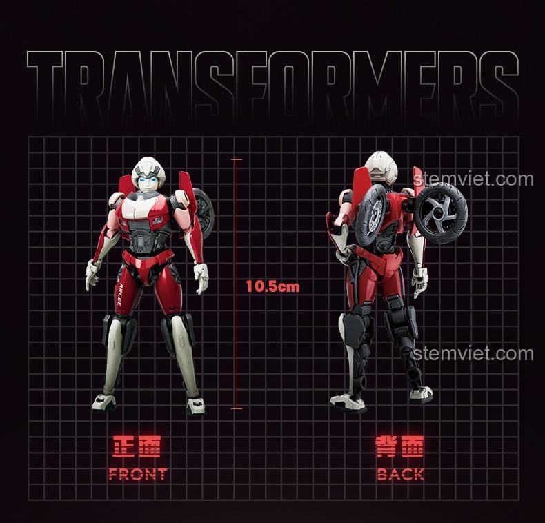 Kích thước của Người máy Arcee Blokees 71152, cao 10.5cm, giúp người mua hình dung rõ ràng về mô hình robot biến hình này.
