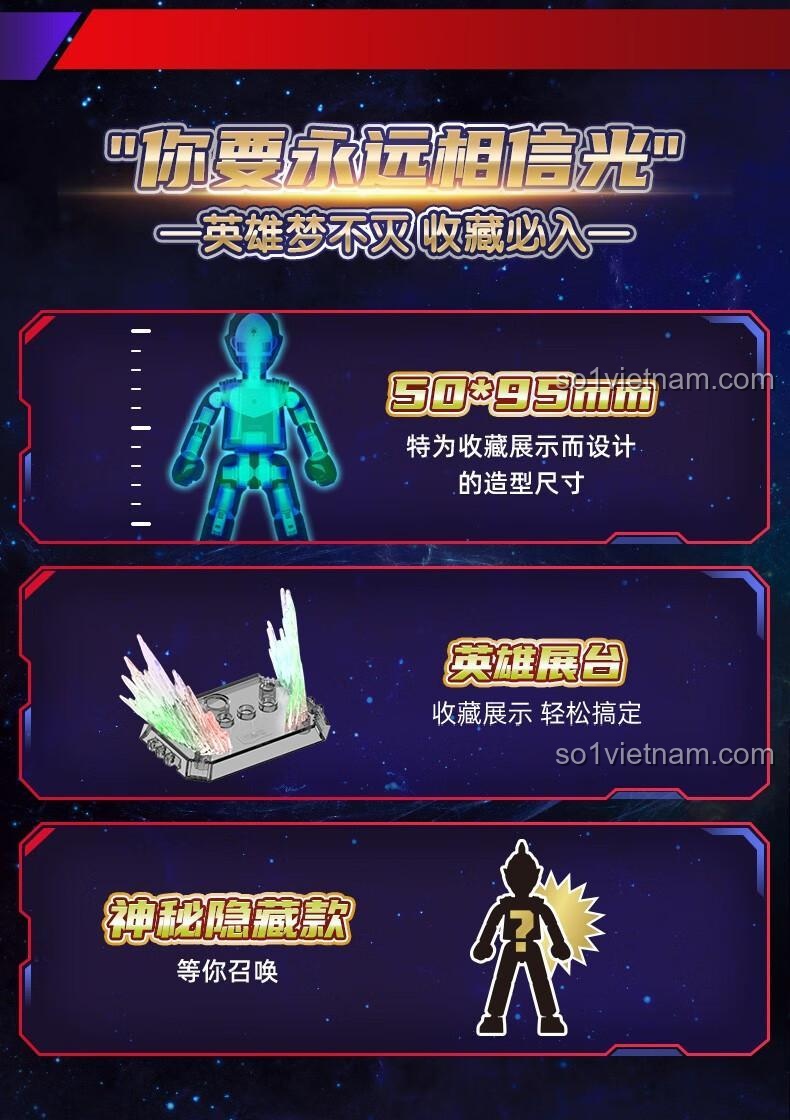Nhân vật Dark Ultraman Tiga trong bộ đồ chơi BLOKEES 71218, có đế trưng bày, phù hợp cho bé trai 10 tuổi