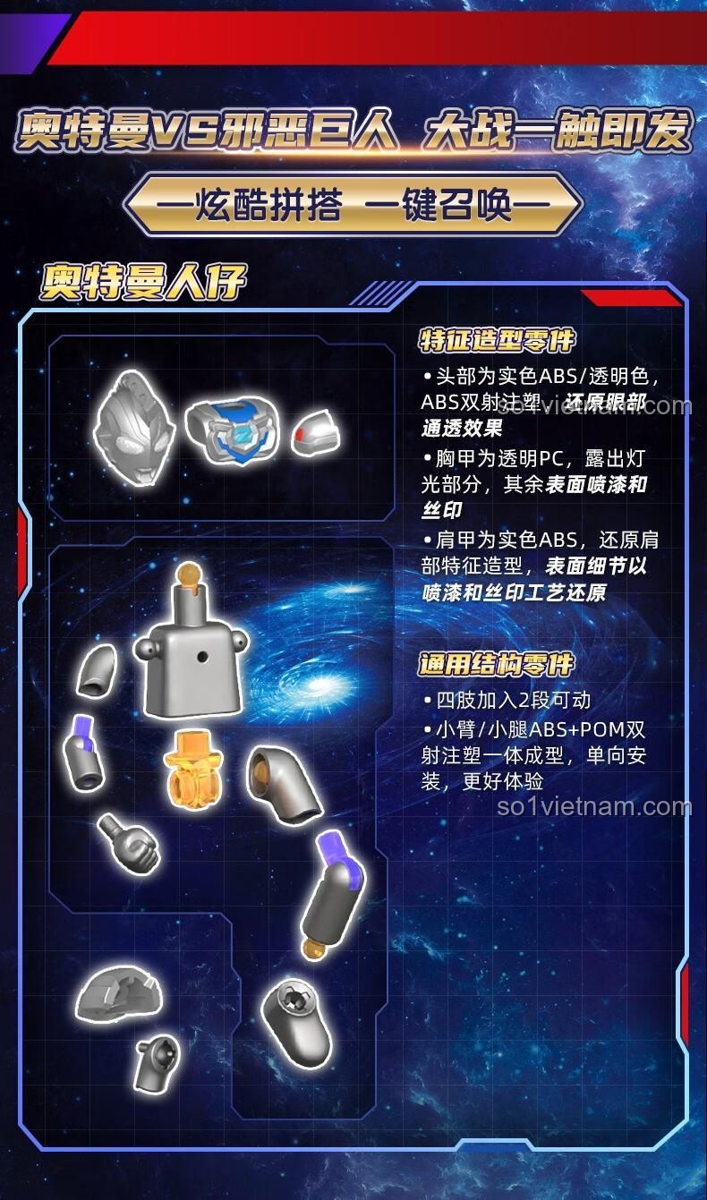 Nhân vật Ultraman Tiga (dạng Sky Type) trong bộ đồ chơi BLOKEES 71218, có đế trưng bày, phù hợp cho bé trai 10 tuổi
