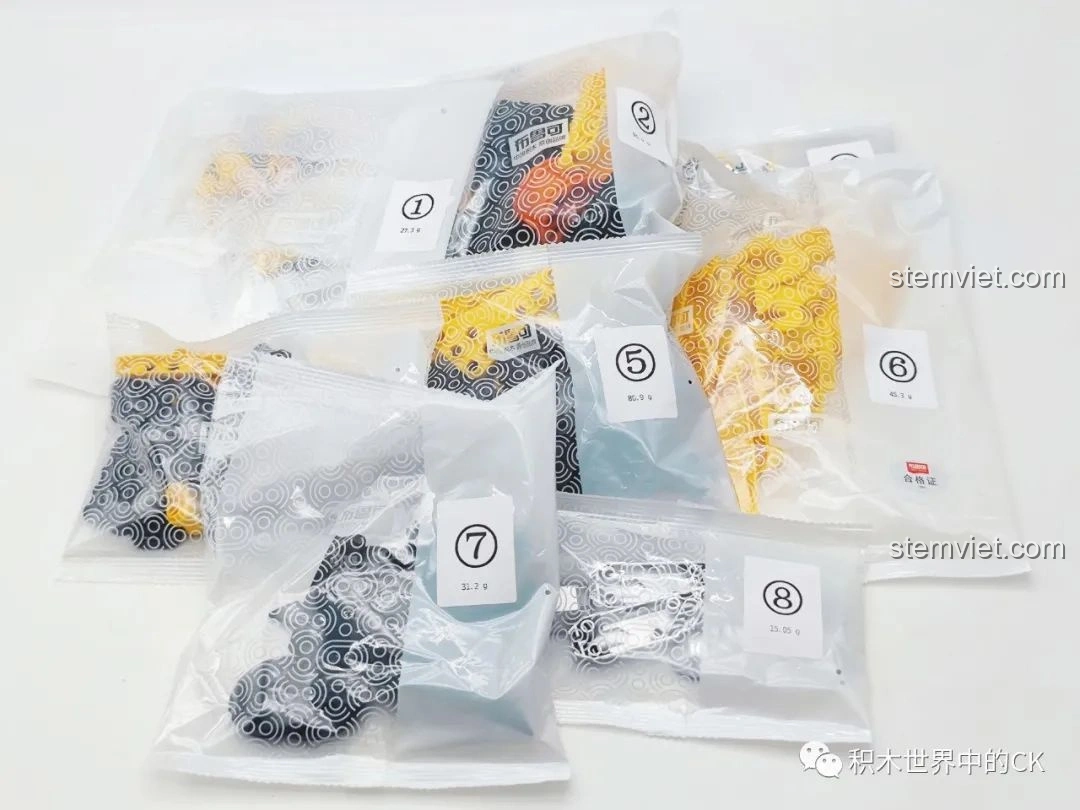 Các túi mảnh ghép được đánh số thứ tự rõ ràng của bộ đồ chơi BLOKEES 85008 Tôn Ngộ Không Xe Bay Tề Thiên, giúp người chơi dễ dàng phân loại và lắp ráp. Đây là một bộ lắp ghép BLOKEES 85008 giá hời với sự tiện lợi.