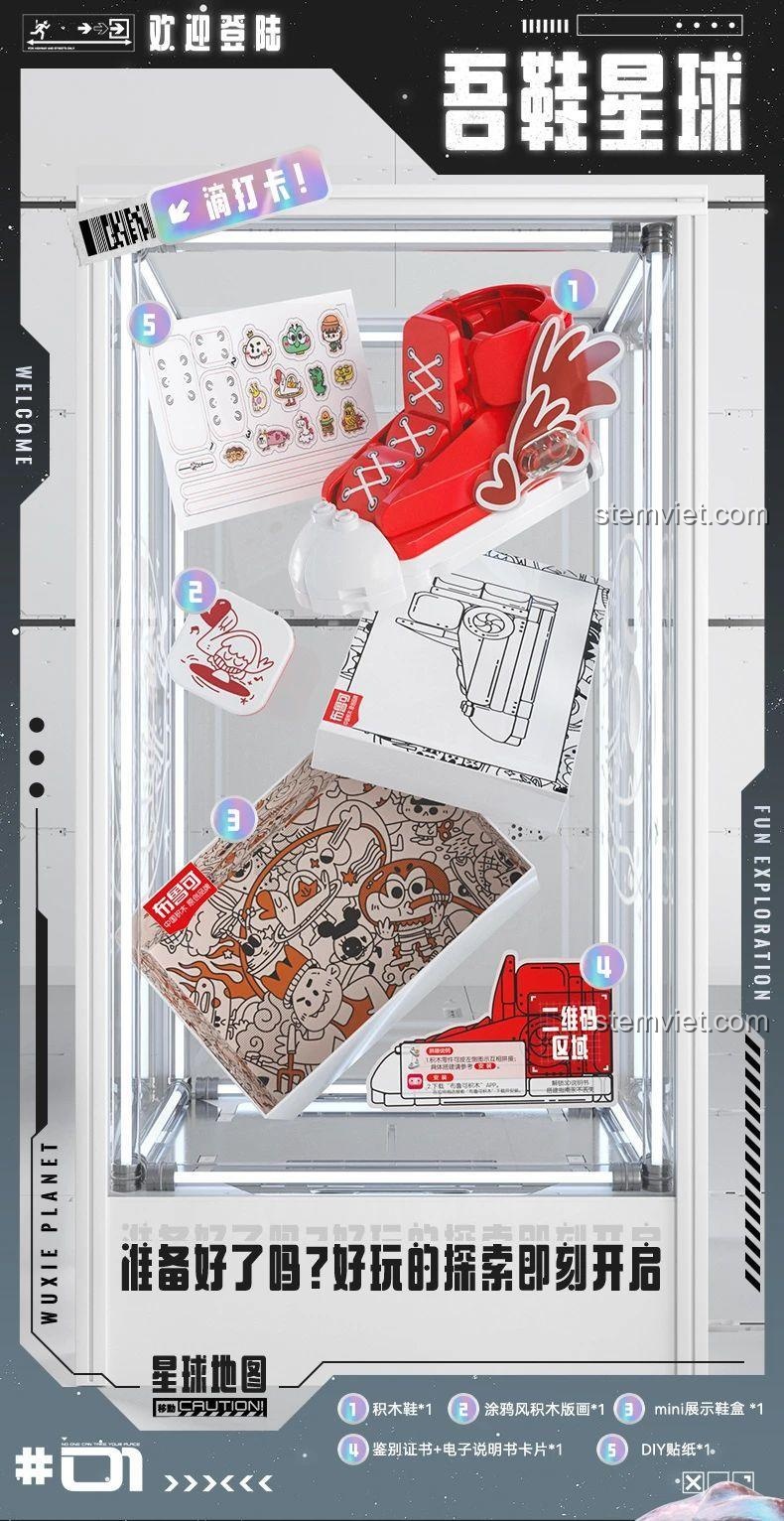 Bộ đồ chơi lắp ráp giày BLOKEES 86130, chi tiết hộp blind box và phụ kiện đi kèm, mô hình giày thời trang sáng tạo cho thanh niên 12 tuổi, giá trị cao.