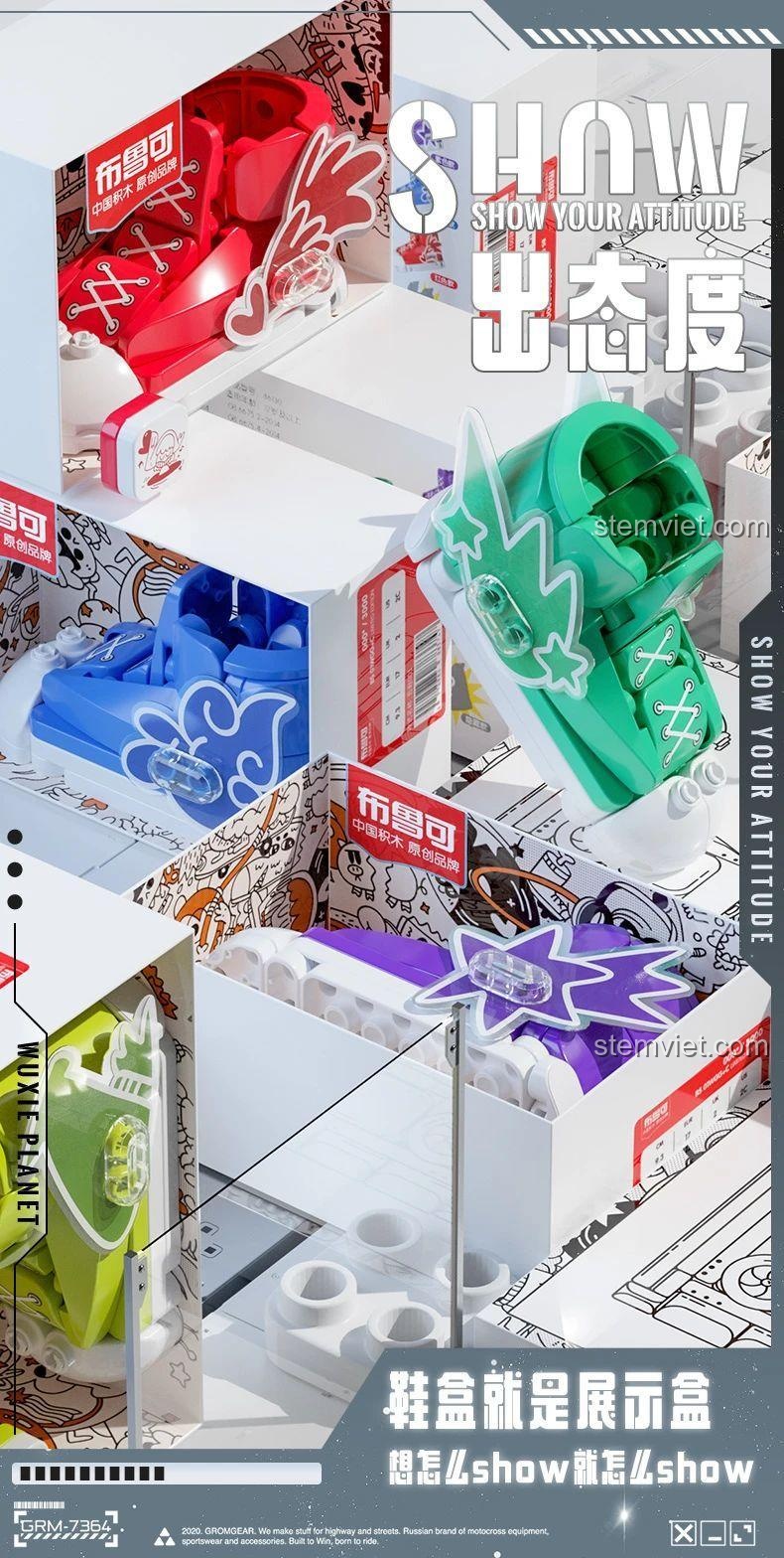 Mô hình giày BLOKEES 86130 trưng bày trong hộp, thể hiện phong cách cá nhân, đồ chơi mô hình giày thời trang độc đáo, phù hợp cho con trai và con gái, giá bình dân.