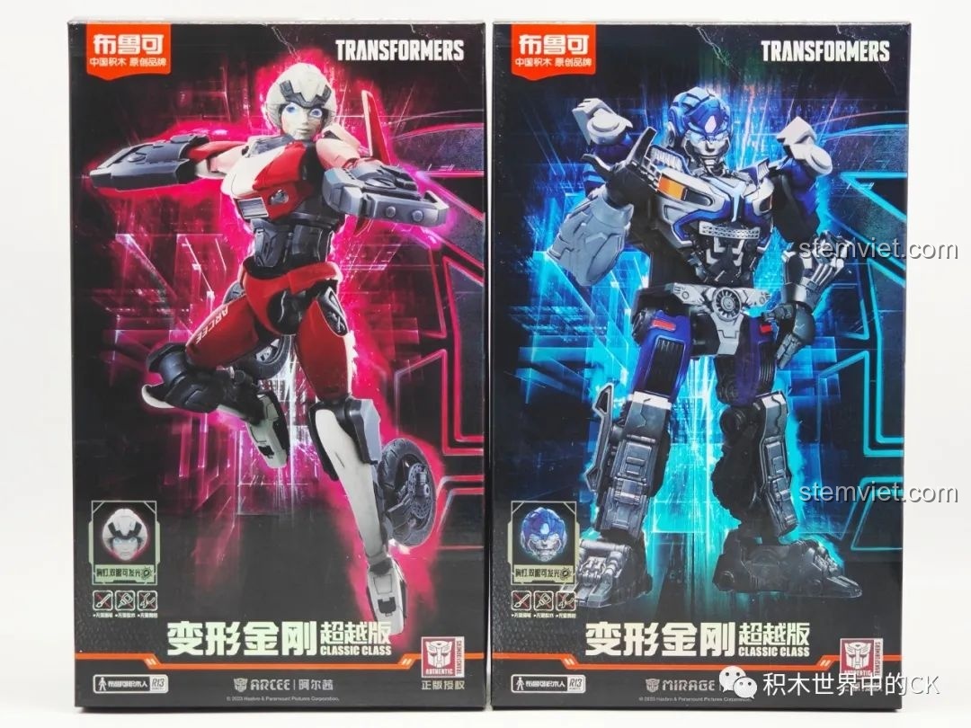 Hộp đồ chơi lắp ráp BLOKEES Transformers Beyond Edition Mirage và Arcee, thiết kế ấn tượng, thu hút mọi ánh nhìn.