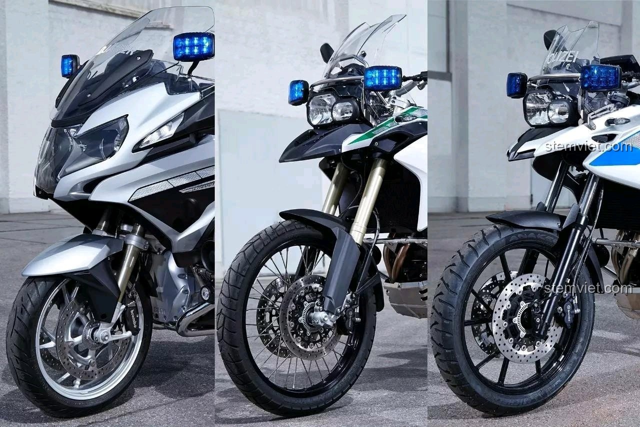 So sánh ba mẫu xe mô tô BMW cảnh sát: R 1200 RT, F 700 GS và F 800 GS.